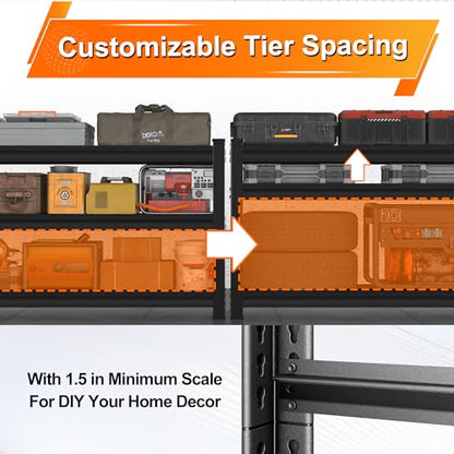 Metal Storage Garage Shelving - 5 Tier 48'' Wide 3000 Lbs Heavy Duty Utility Shelves Freestanding - Adjustable Rack Units for Kitchen Pantry Basement - 48" W x 24" D x 78" H Black - size: 48"Wx24"D-5T