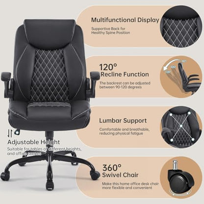 YFO Leather Office Ergonomic Home Office Desk Chair, Back Support Swivel Executive Office Chair with Wheels and Flip-Up Armrests, Small Gaming Chair with Adjustable Rocking Function, Black - color: Black
