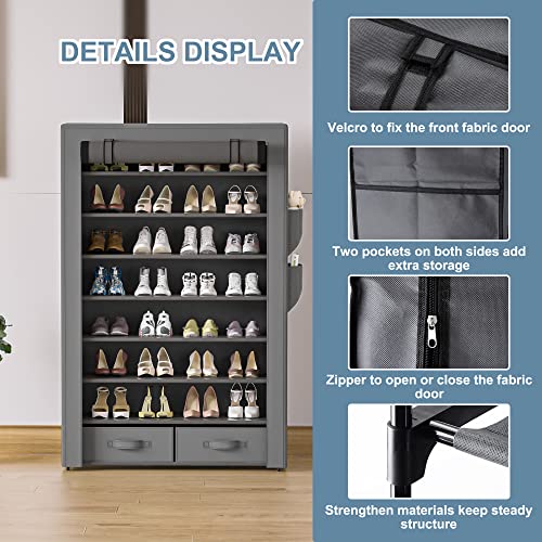OYREL Shoe Rack Sturdy 8 Tier Tall + Dustproof Cover Large Storage | Closet Cabinet Large Free Standing Shoe Racks Vertical Shoe Shelf Tall Vertical Boot Holder Stand - color: Grey, size: 33.3"Wx55"H