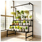 4-Tier Metal Plant Stand on Wheels, 39x24x65 H, 440 lbs Cap. | Sturdy Black Iron Tiered Plant Stand, Stair Shape Display Rack for Indoor & Outdoor Use in Home, Garden, Retail - size: 39in