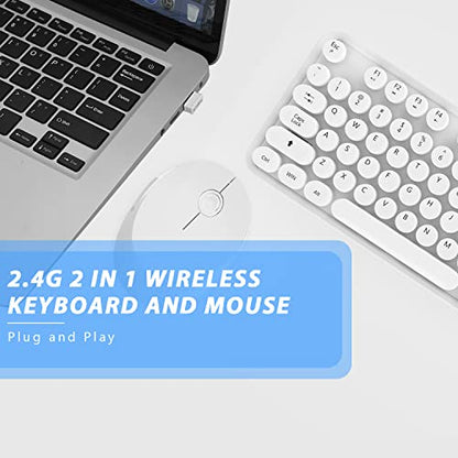 Wireless Keyboard Mouse Combo, 104 Keys Cute White Keyboard with Number Pad & Mouse for Windows, Computer, PC, Notebook, Laptop (White) - color: 2 White