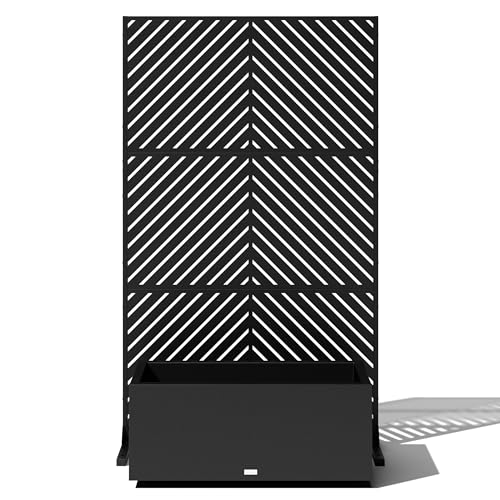 Veradek Block Series Long Box Planter + Arrow Privacy Screen Set, Black – Large Rectangular Outdoor Planter with Drainage & Modern Privacy Divider Panel for Patio, Deck, Balcony or Garden - color: Black, size: Bundle with Screen Set - Arrow Pattern
