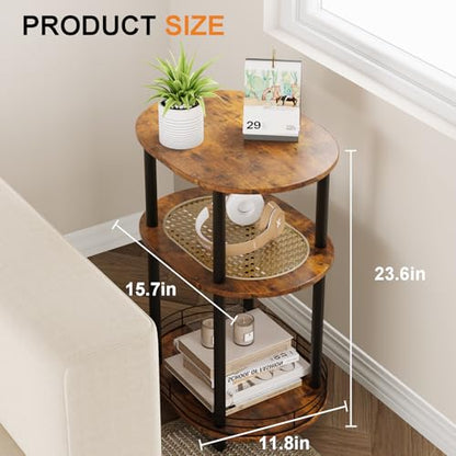 Small Rattan Side Table with Storage, 3 Tier Round/Oval End Table with Rattan Shelf, Boho Nightstand, Tool Free Assembly/Screw-Hole Free Tabletop-Living Room Bedroom-Brown - color: Brown-rattan, size: 1PC