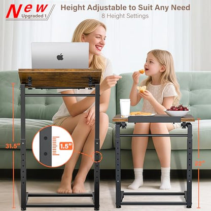 Tv Tray Table, 8-Level Adjustable Height Couch Side Table，90° Tilt Angle Adjustments C-Shaped End Table, with Phone & Tablet Slot Sofa Computer Desk for Couch, Sofa, Bed, Chair, Living Room (Brown) - color: Brown, size: 1 pcs