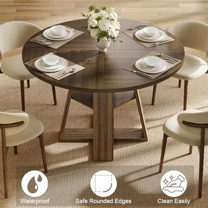 47.2" Round Dining Table for 4-6, Circle Kitchen Table with Open Storage Shelf, Farmhouse Dinner Table with Cross Pedestal Base for Dining Room, Kitchen, Living Room, Walnut - color: Walnut