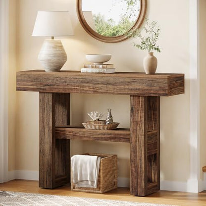 Tribesigns 41.34-Inch Farmhouse Console Table, 2-Tier Narrow Sofa Table Behind The Couch, Entryway Furniture with Storage Shelves for Hallway Foyer Living Room, Rustic Brown - color: Rustic Brown