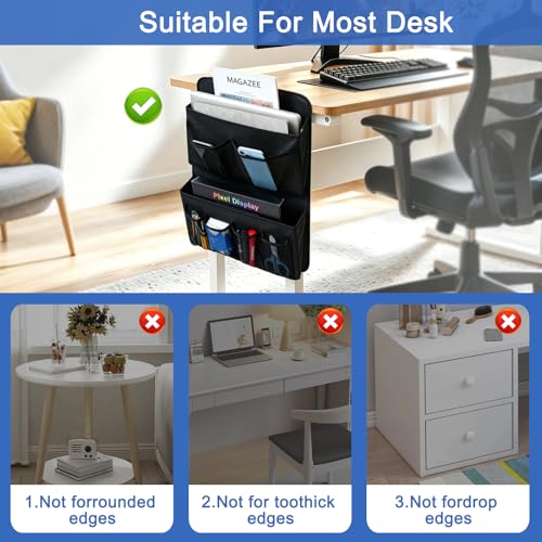 Desk Side Storage, Sesktop Storage Pouch, Drill-free Laptop Holder, Clip-on Multifunctional Laptop Stand with Pen Holder, Hanging Desktop Storage Rack for Home Offices
