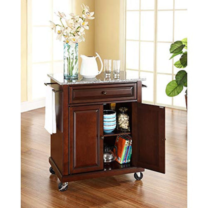 Crosley Furniture Compact Granite Top Small Rolling Cart with Shelves, Microwave Stand with Towel Rack, Black - color: Black, style: Gray Granite Top