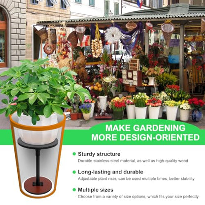 2 Set Adjustable Plant Risers for Inside Pots, 13-21” Telescopic Tapered Flower Pot Stand, Fits 6/8/10 Inch Base for Large Indoor & Outdoor Planters of All Shapes