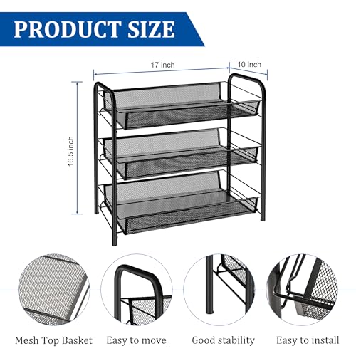 CVHOMEDECO. 3 Tier Fruit Basket Large Capacity Rectangular Metal Fruit Bowl Detachable Metal Fruit Stands Organizer for Kitchen Counter, Bread, Vegetable, Snack and Fruits. Black