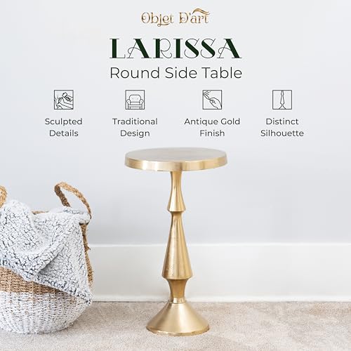 OBJET D'ART Larissa Small Round Gold End Table, 21" H | Vintage Metal Accent, Side Table, Pedestal, Cocktail, Drink Table, Living Room, Small Spaces, Modern Look, Quality Build - style: Larissa