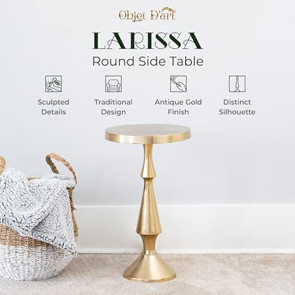OBJET D'ART Larissa Small Round Gold End Table, 21" H | Vintage Metal Accent, Side Table, Pedestal, Cocktail, Drink Table, Living Room, Small Spaces, Modern Look, Quality Build - style: Larissa