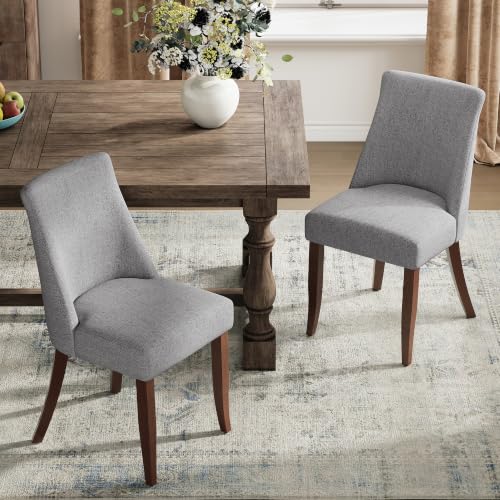 COLAMY Upholstered Dining Chairs Set of 6, Mid Century Modern Kitchen Chairs with Back, Farmhouse Fabric Side Dining Room Chairs with Wood Legs for Dining Room Restaurant, Light Grey - color: Light Grey, size: Set of 6