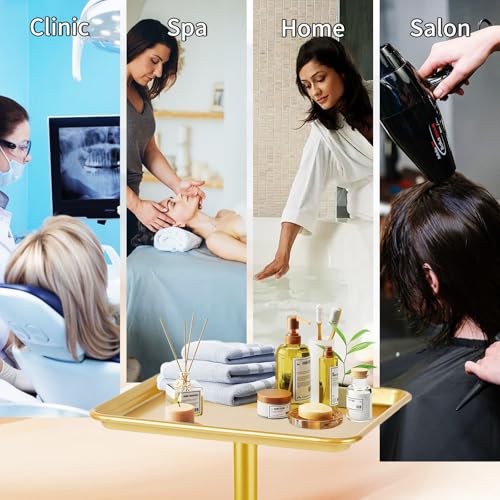 Salon Tray on Wheels, Gold Salon Rolling Tray with Adjustable Height | Tattoo Rolling Tray,Hair Stylist Tray, Suitable for Tattoo Tray and Dental Tray - color: Golden