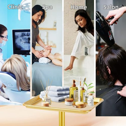 Salon Tray on Wheels, Gold Salon Rolling Tray with Adjustable Height | Tattoo Rolling Tray,Hair Stylist Tray, Suitable for Tattoo Tray and Dental Tray - color: Golden