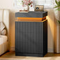 Xixini Nightstand with Charging Station and RGB LED Lights, Fluted 3-Drawer Bedside Table with Sliding Top, Wooden End Table for Bedroom, Living Room, Black - color: Black