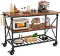 Homieasy Kitchen Island Cart with Wheels, 3-Tier Wood and Metal Rolling Kitchen Island Table with Pipe Legs, Storage Shelves & Lockable Casters for Kitchen Dining Room, Rustic Brown - color: Rustic Brown