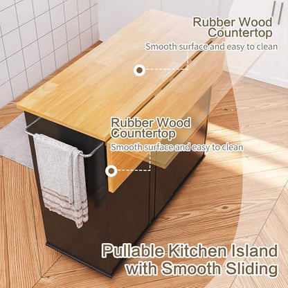SUNLEI Kitchen Island on Wheels with Storage Cabinet & Foldable Drop Leaf, Rolling Kitchen Table, Cart Handle for Towel Rack, Drop Leaf, Portable Islands for Kitchen (Classic Black, 39.7-INCH)… - size: 39.7 INCH, style: Black