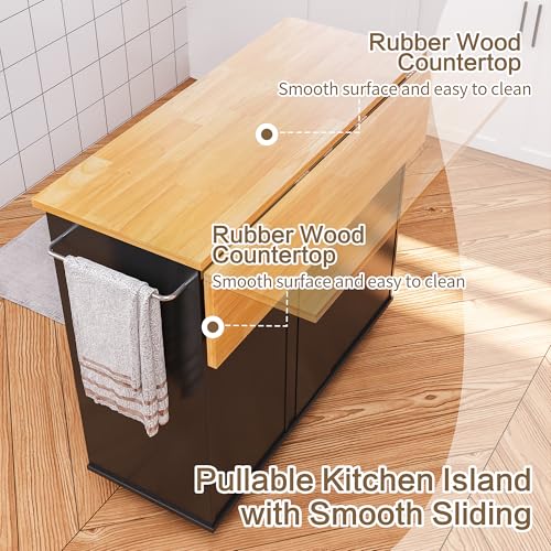 SUNLEI Kitchen Island on Wheels with Storage Cabinet & Foldable Drop Leaf, Rolling Kitchen Table, Cart Handle for Towel Rack, Drop Leaf, Portable Islands for Kitchen (Classic Black, 39.7-INCH)… - size: 39.7 INCH, style: Black
