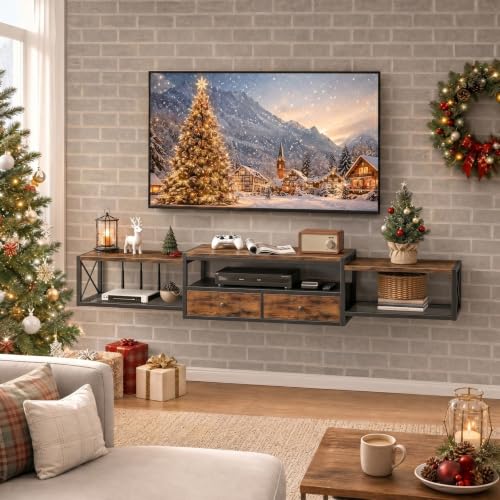 HavenlyYouth 55" Floating TV Stand, Modern Entertainment Center, Wall-Mounted Media Console Shelf for Under TV Storage, TV Cabinet for Living Room, Bedroom, Rustic Brown