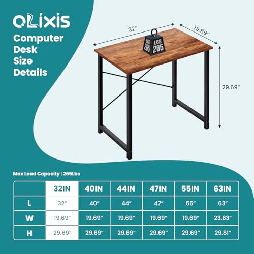 OLIXIS Home Office Computer Desk, Small Office 32-inch Writing and Study Desk, Bedroom Table with Metal Frame and Wooden Top, Compact Modern Study Table for Home Use, Rustic Brown - color: Rustic Brown, size: 32-In