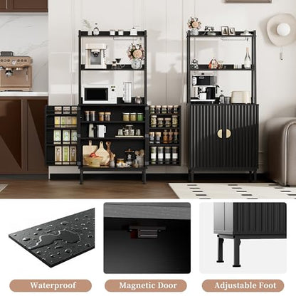 58” Pantry Cabinets with Microwave Shelves, Freestanding Kitchen Storage Cabinet with Adjustable Shelves, Buffet Cupboards for Kitchen, Dining Room, Living Room Use, Black - color: B-58" Black
