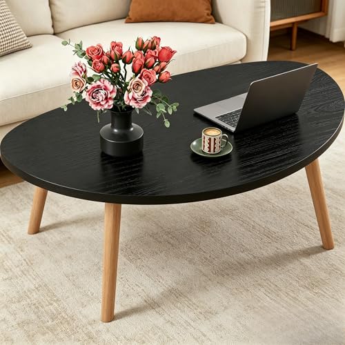 Coffee Table, 31.5“ Low Coffee Tables with Solid Wood Legs, Floor Table Desk for Sitting on The Floor, Easy Assembly Small Japanese Coffee Table for Living Room, Apartment, Office (Large Tri Black) - color: 31.5"l Kidney Black