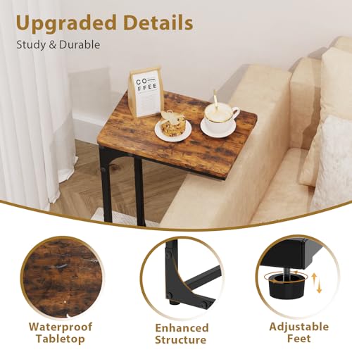 C Shaped End Tables Couch Table TV Trays Set of 2, 7" Wide, Rustic Brown | Small Thin Side Table Skinny Slide Under Couch Tray Tables for Sofa Bedroom Small Space - color: Rustic Brown, size: 7" Width