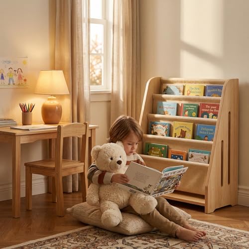Perugina Wood Kids Bookshelf 5Tier(MapleWoodPattern) | DutchDesign Montessori Nursery Toddler Baby Book Shelf kidsroom - color: Maplewood Grainpattern