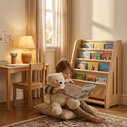 Perugina Wood Kids Bookshelf 5Tier(MapleWoodPattern) | DutchDesign Montessori Nursery Toddler Baby Book Shelf kidsroom - color: Maplewood Grainpattern