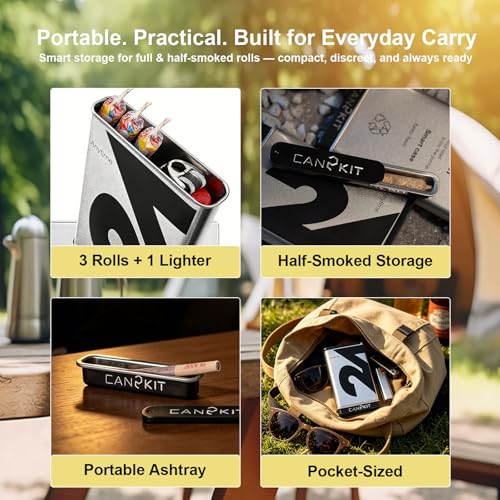 Pre-Roll Cone Holder Case for 3 King Size Cones with Lighter Holder | Cigarette Holder Storage Box,Smoking Accessory Travel Case, Metal Cone Holder Organizer, Portable Pre Roll Cone Case