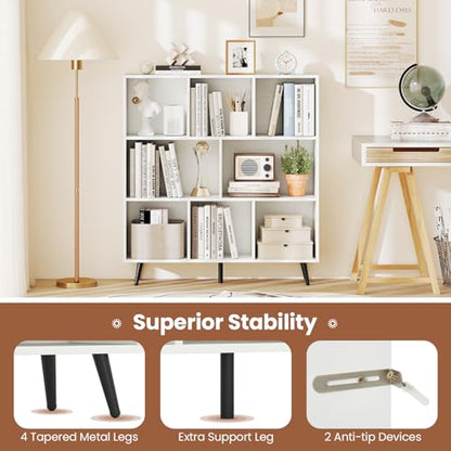 Giantex 8-Cube Bookcase, 3-Tier Modern Bookshelf with 5 Metal Legs, 39.5" Freestanding Open Storage Organizer with 2 Anti-tip Devices, Mid-Century Display Rack for Living Room (39.5" x 9.5" x 42") - size: 39.5" x 9.5" x 42"