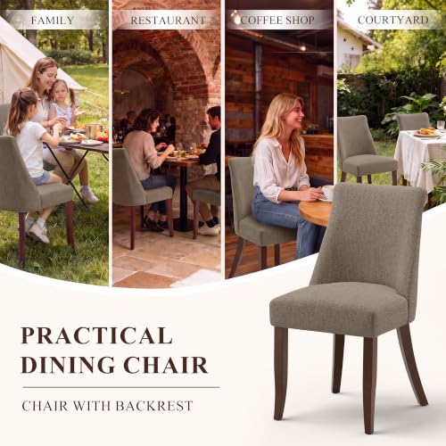 COLAMY Upholstered Dining Chairs Set of 6, Mid Century Modern Kitchen Chairs with Back, Farmhouse Fabric Side Dining Room Chairs with Wood Legs for Dining Room Restaurant, Brown - color: Brown, size: Set of 6