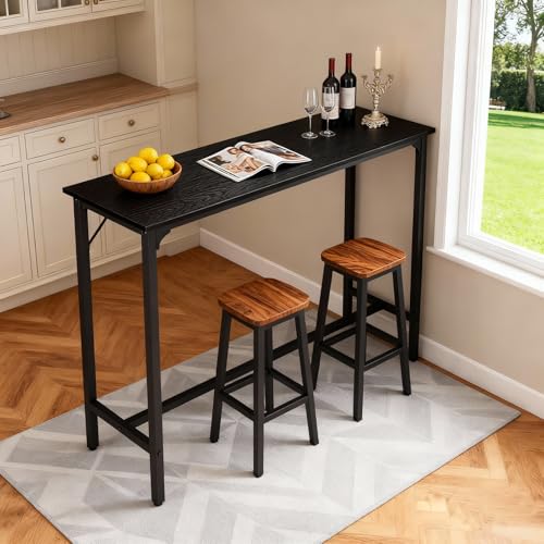 Karl home 43" Bar Table w/Triangular Support, 220 lbs, Black | Industrial counter height bar table, 15"D narrow long high top dining table for small space/behind sofa/kitchen,easy assembly - color: Black, size: 43.3 Inch