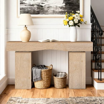 Sonharlar 63 Inch Long Entryway Table Bold, Wooden Console Table with Socket Farmhouse Sofa Table for Entrance, Hallway, Living Room, Behind Couch(Oak Brown) - color: Oak Brown, size: 63IN BD