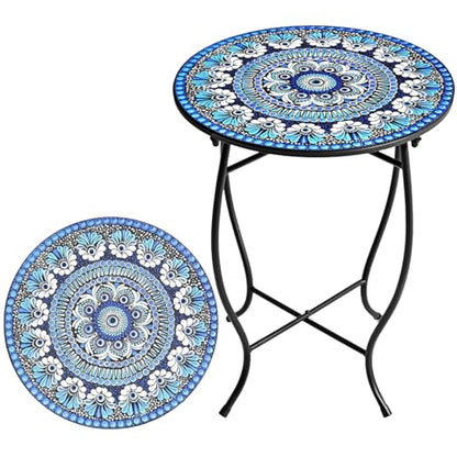 Metal Round Side Table, Weather Resistant Patio Accent Table for Indoor Outdoor Use, Plant Stand for Flower Pots Vase Home Decor, Easy Assemble