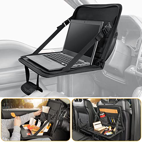 JOYTUTUS 3 in 1 Steering Wheel Eating Tray, Car Back Seat Laptop Desk, Multifunctional Office Bag, Car Work Table for Writing, Car Organizer for Kids, Commuters, Family - color: Black, size: Large