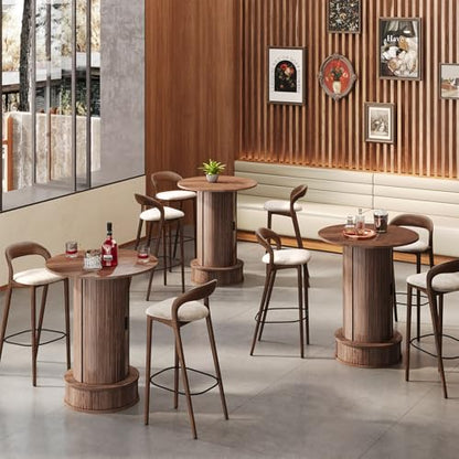 Round Bar Table with 2-Tier Hidden Storage, 38.1" H Wood High Top Table, Bistro Pub Table with Footrest, Cocktail Tables for Coffee Bar, Kitchen Dining Room, Small Space (Walnut) - color: Walnut