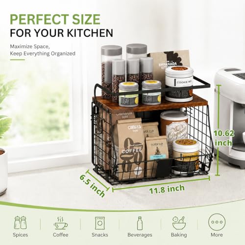 Magnetic Shelf for Fridge with Wood Top & Produce Basket – 2-in-1 Magnetic Spice Rack for Refrigerator – Space-Saving Kitchen Organizer for Fruits, Potatoes, and Onions (with Hooks) - size: 1pcs