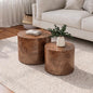 Nesting Coffee Table Set of 2, Modern Round Coffee Table, Wooden Circle Accent Tables for Small Spaces Living Room Bedroom Balcony Office Drum Side Table, Brown Burl - color: Brown Burl