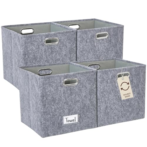 DECOMOMO Felt Storage Bins, 13 inch Cube Storage Bin with Labels | 4 Pack Storage Baskets for Shelves, Kallax (Dark Grey) - color: Dark Grey, size: Cube 13" / 4pcs