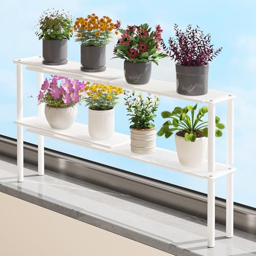 Expandable Window Shelf for Plants Kitchen Sink Organizer Stackable Narrow Shelves Kitchen Countertop Holder Mesh Design (2, White)