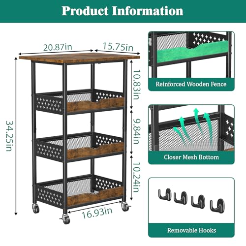 Giwil 4-Tier Rolling Kitchen Cart, Microwave Stand with Wooden Top Coffee Station Table Snack Rack Organizer, Utility Cart on Wheels for Onions Potatoes, Black - size: 4 Tier with Big Top