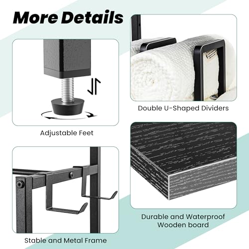 Towel Rack for Bathroom, 3-Tier Towel Drying Rack Stand, Freestanding Towel Organizer Holder, Bathroom Organizers and Storage for Rolled Folded Drying Towels, Black