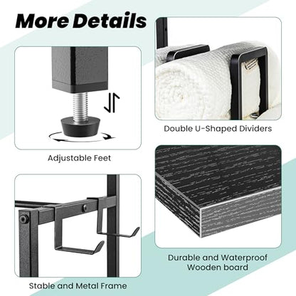 Towel Rack for Bathroom, 3-Tier Towel Drying Rack Stand, Freestanding Towel Organizer Holder, Bathroom Organizers and Storage for Rolled Folded Drying Towels, Black