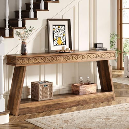 Tribesigns 70.9 Inch Long Console Table for Entryway, 2-Tier Farmhouse Entryway Table with Storage, Narrow Sofa Table Behind the Couch, Wood Accent Table for Hallway, Living Room, Foyer, Rustic Brown - color: Rustic Brown