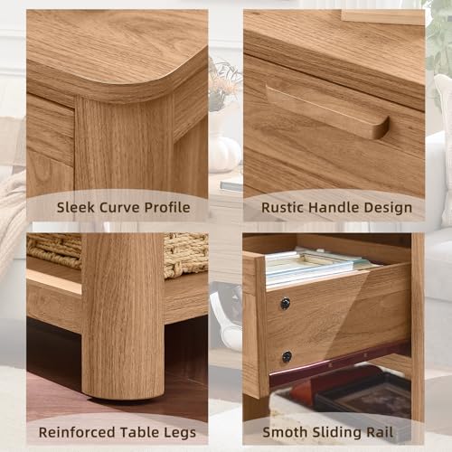 Joaxswe Farmhouse Side Table Set of 2 Living Room, Small Night Stand with 1 Drawers & Open Shelving & 4 Thickened Table Legs, Dark Wood - color: Dark Wood, size: Set of 2