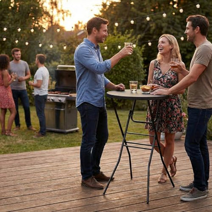 pollilar Cocktail Table 28in Portable Folding Bar Height Table, Compact Round High Top Plastic & Steel Bistro with Removable Legs, Indoor Outdoor RV Patio Catering Parties Commercial Events-Black - color: Black