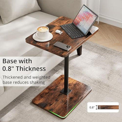 TV Trays for Eating on Couch - Height Adjustable C Shaped End Table with 360° Swivel, Slide Under Sofa Side Table for Small Spaces, Snack Table for Bed Chair Living Room Bedroom Laptop, Rustic Brown - color: Rustic Brown