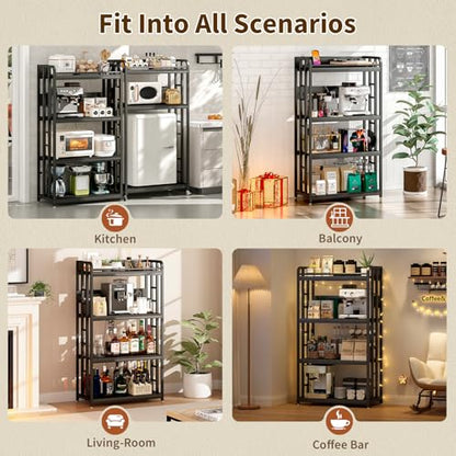 METYERRY Adjustable 4-Tier Heavy Duty Kitchen Baker's Rack with Power Outlet, with Industrial Wheels, Free Standing Microwave Oven Cart Stand for Storage, Garage, Mini Fridge Stand, Black - color: Black